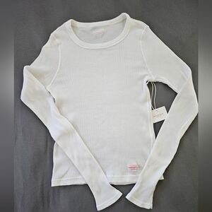 Alexander Wang White Ribbed Long Sleeve Top - xs